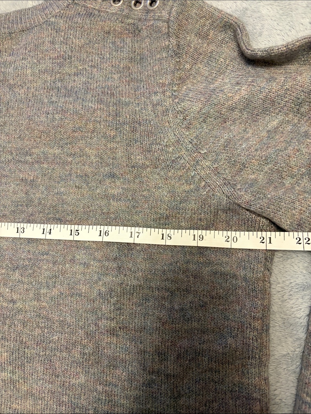 Women’s Gray Crewneck Sweater with Shoulder Eyelet Detail - Picture 7 of 8